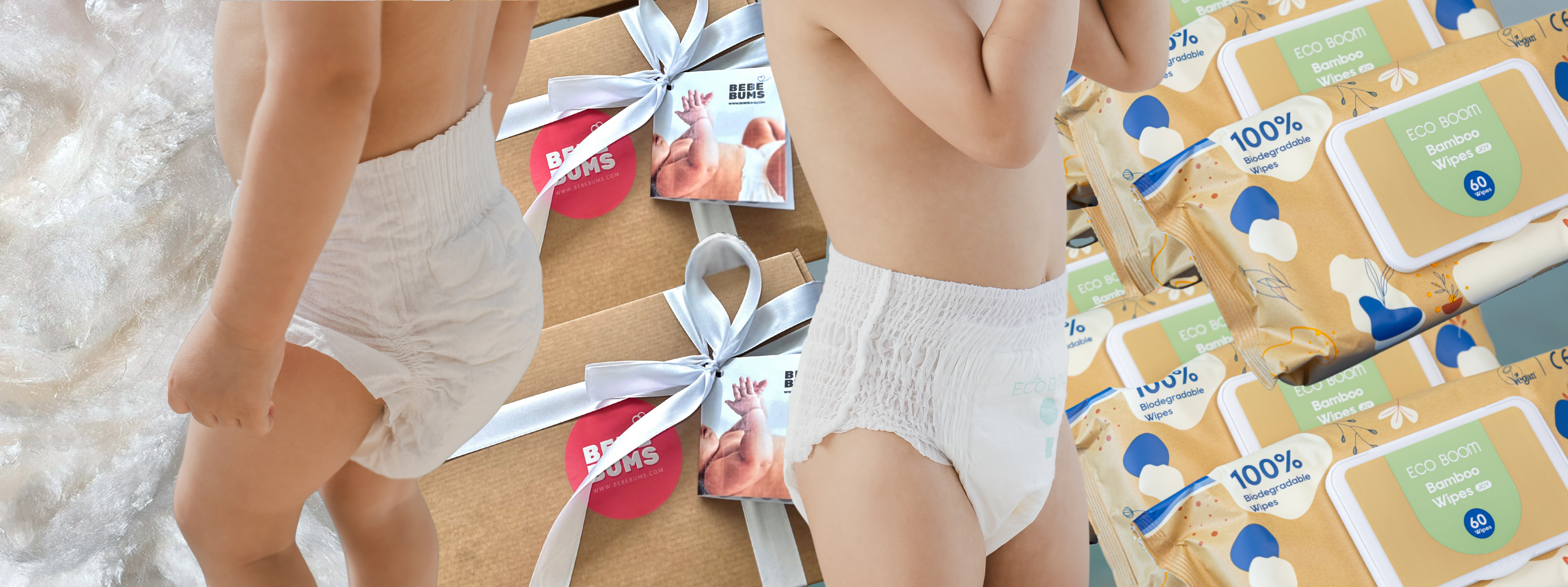 Banner promocional pañales ecológicos Eco Boom Bebebums – suaves y biodegradables