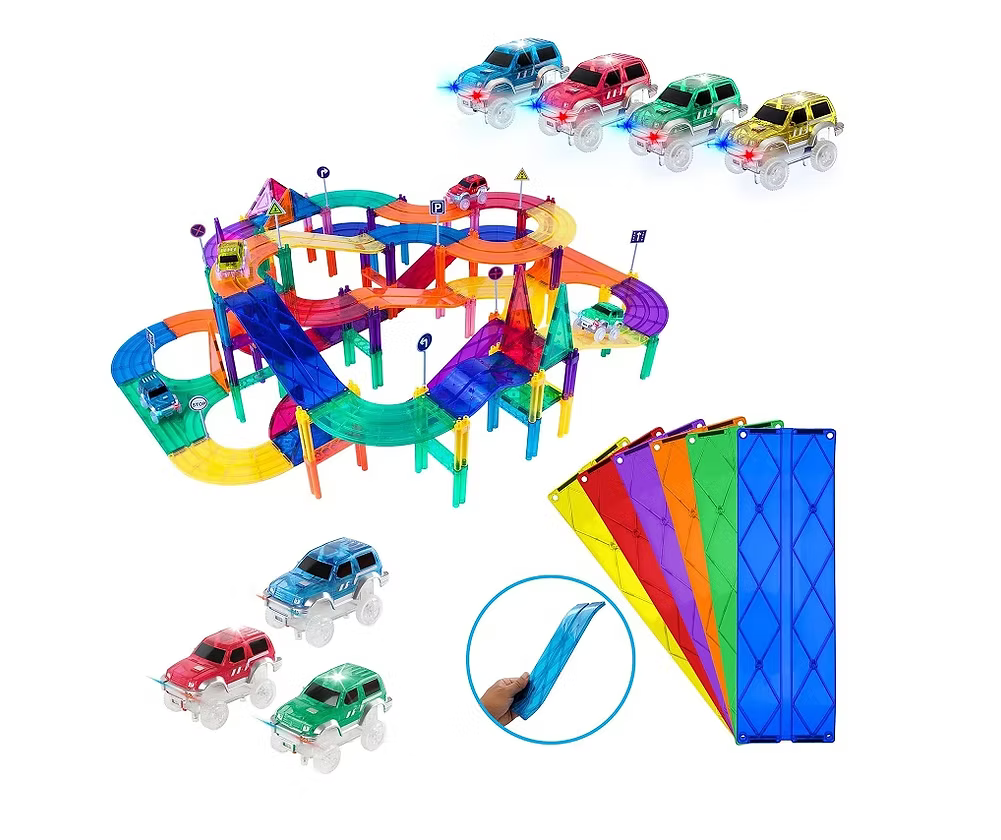 Pista de Magna tiles, con carritos automáticos (3+)