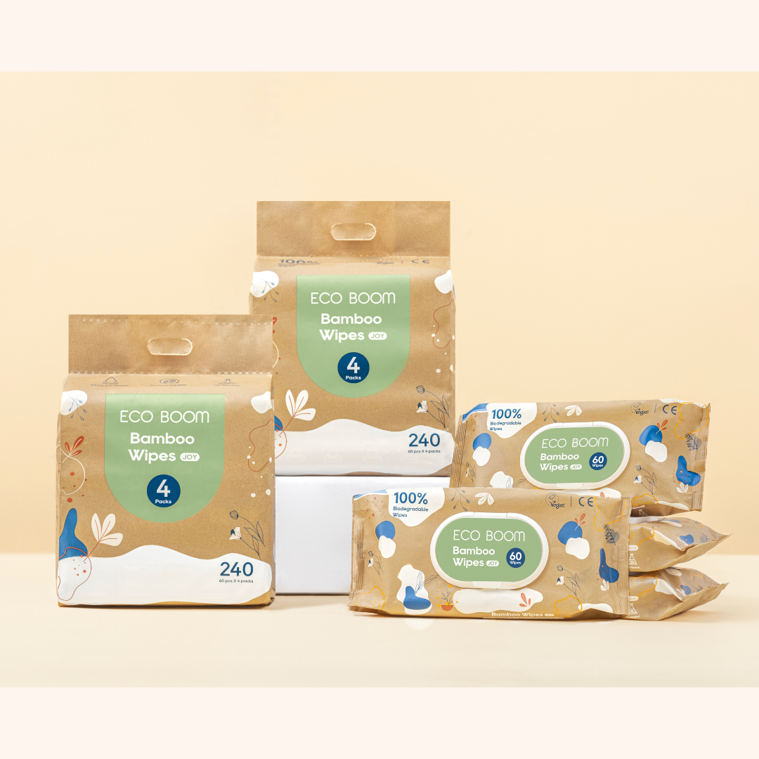 Toallitas húmedas biodegradables Eco Boom – Paquete de 4 Bebebums