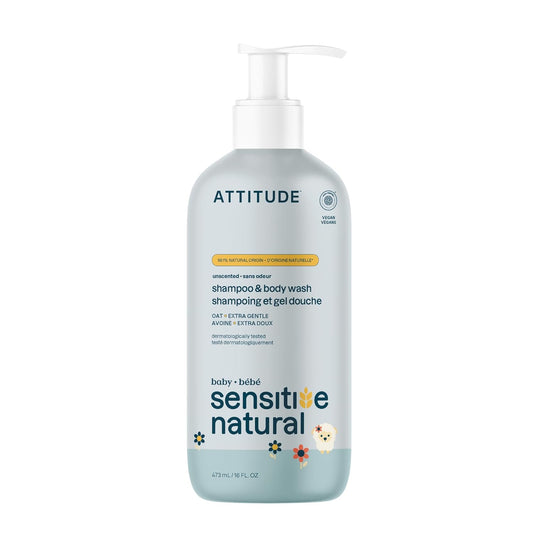 Shampoo y Gel de Baño para Bebé - Attitude Sensitive - 16oz