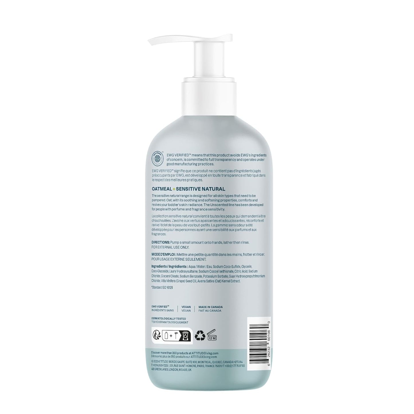 Shampoo y Gel de Baño para Bebé - Attitude Sensitive - 16oz