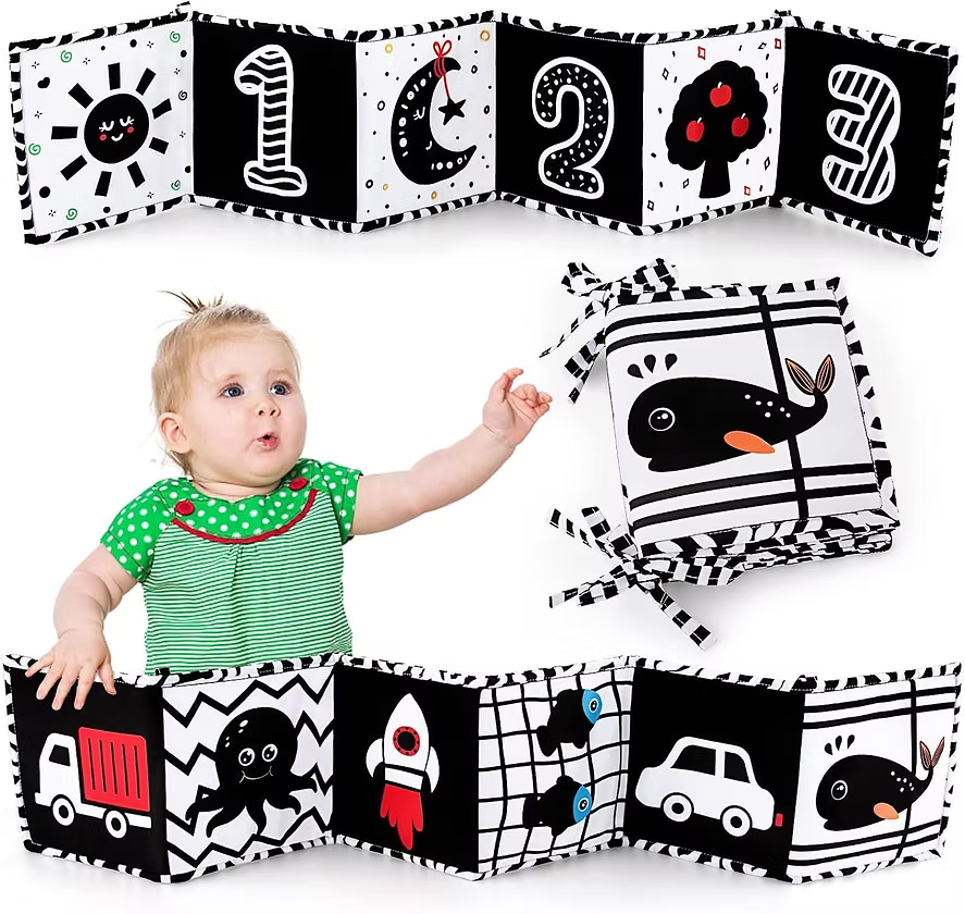 Tarjetas blanco y negro en acordeón de tela (0-12m)