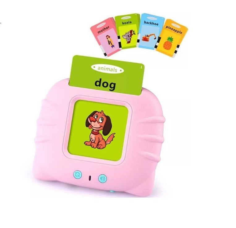 Juego de vocabulario. Pantalla con tarjetas de palabras en español e inglés (18m+)