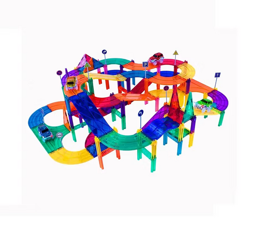 Pista de Magna tiles, con carritos automáticos (3+)