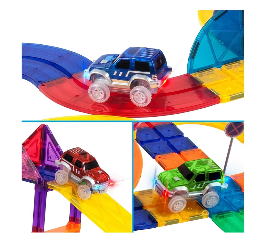 Pista de Magna tiles, con carritos automáticos (3+)