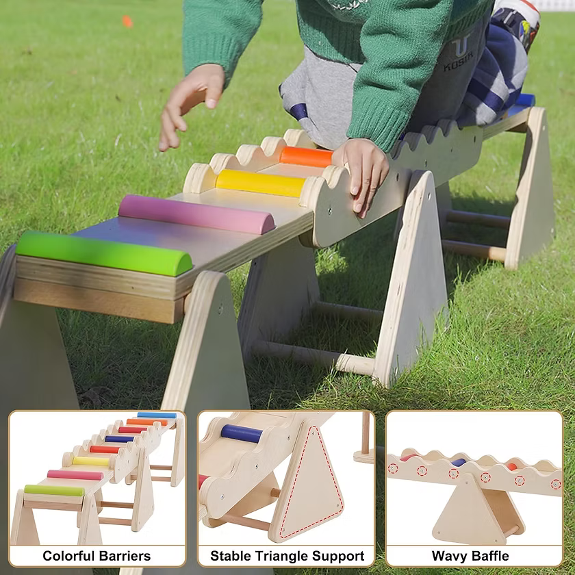 2 en 1: Sube y baja y tabla de balance de madera (3+)